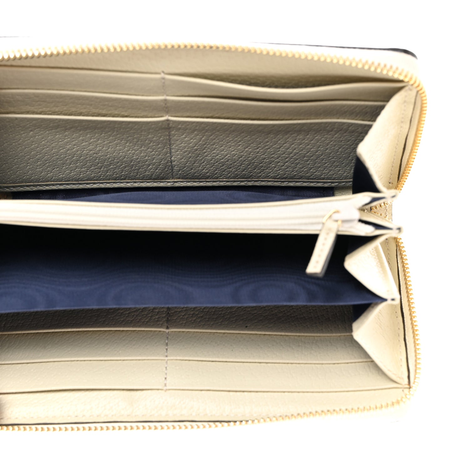 GG Supreme Monogram Textured Dollar Calfskin Web Ophidia Zip Around Wallet Beige Ebony Mystic White