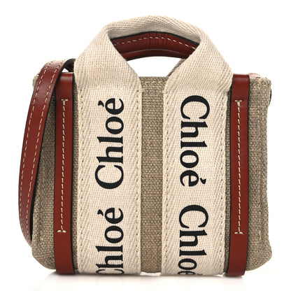 Chloe Cotton Calfskin Nano Woody Ribbon Tote With Strap White Brown 1 of 9
