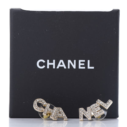 Chanel Crystal Pearl Signature Stud Earrings Gold 5 of 5