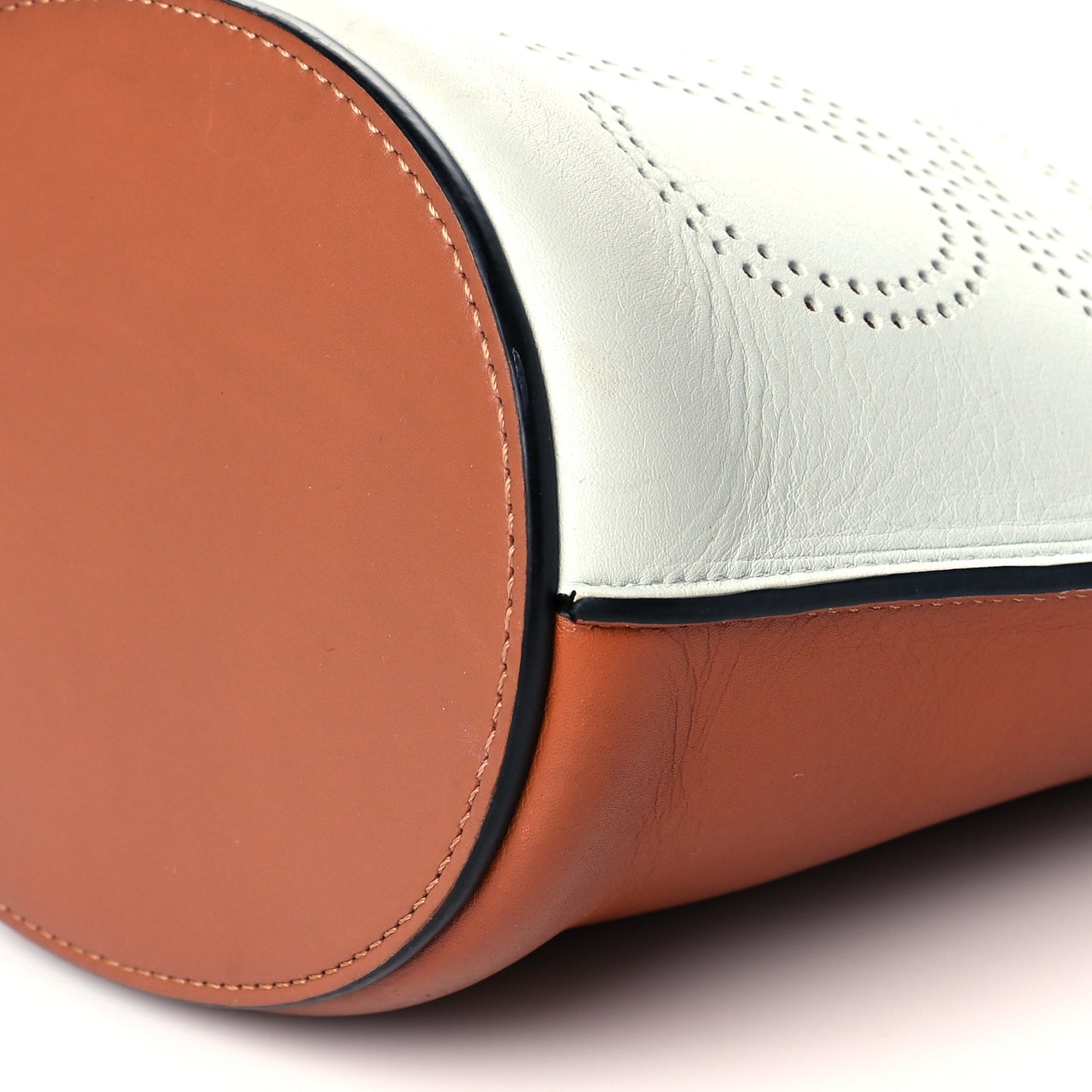 Calfskin Perforated Anagram Gate Bucket Bag Kaolin Tan