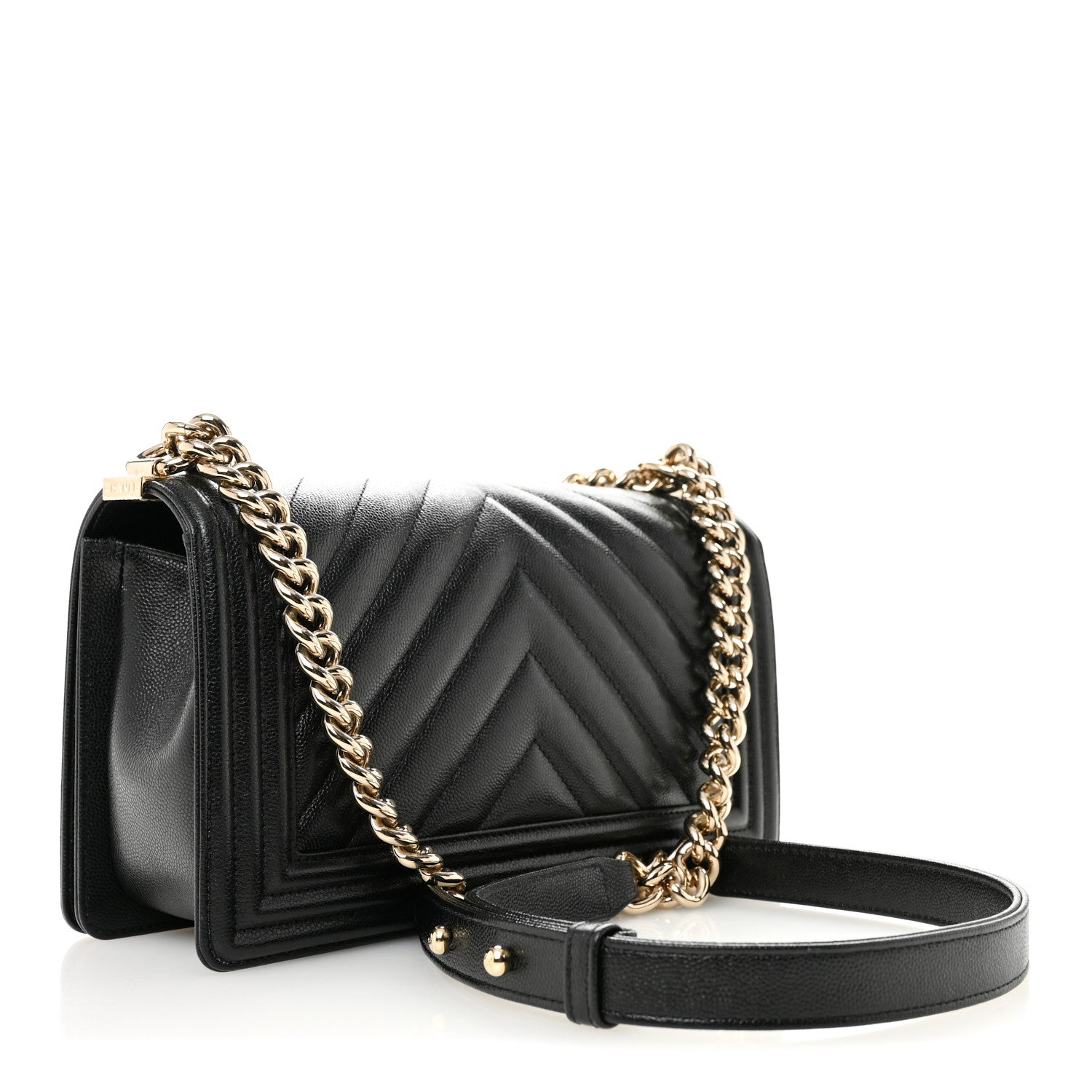 Chanel Caviar Chevron Quilted Medium Boy Flap Black 3 of 11