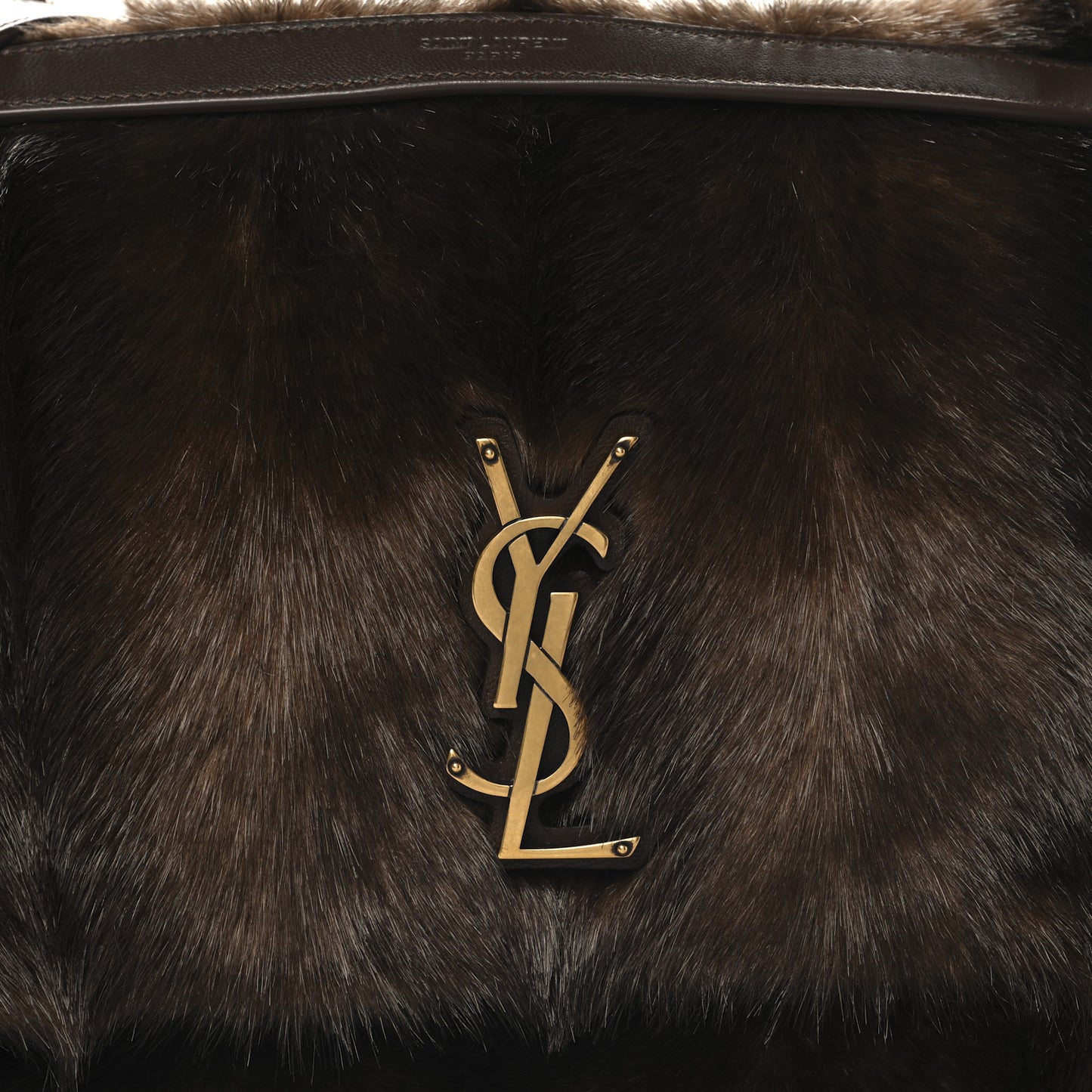 Faux Fur Monogram Large Niki Chain Satchel Deep Walnut Bark