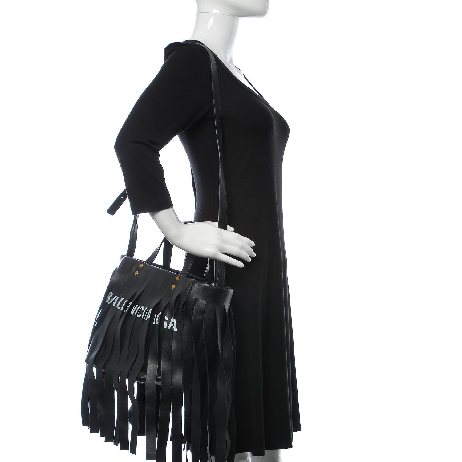 Balenciaga Calfskin XS Fringe Laundry Cabas Black 2 of 9
