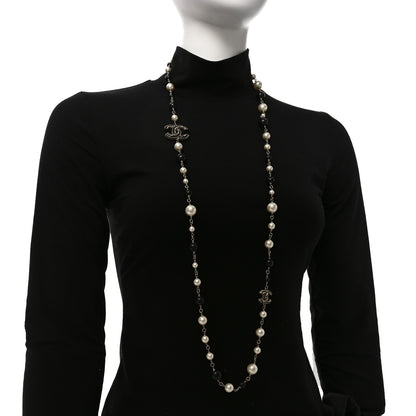 Chanel Pearl Enamel Beaded CC Baroque Long Necklace Black White Gold 2 of 5