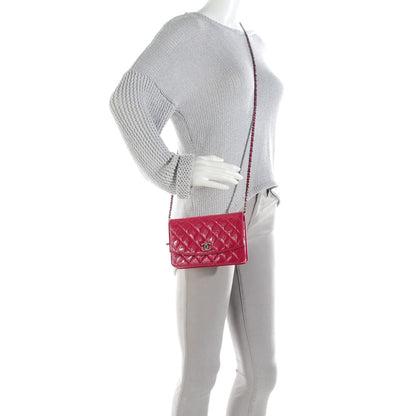 Chanel Patent Quilted Brilliant Wallet On Chain WOC Dark Pink 2 of 8