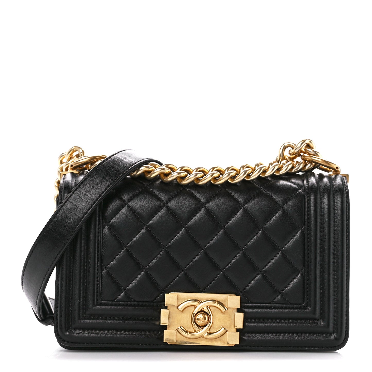 Lambskin Quilted Small Boy Flap Black