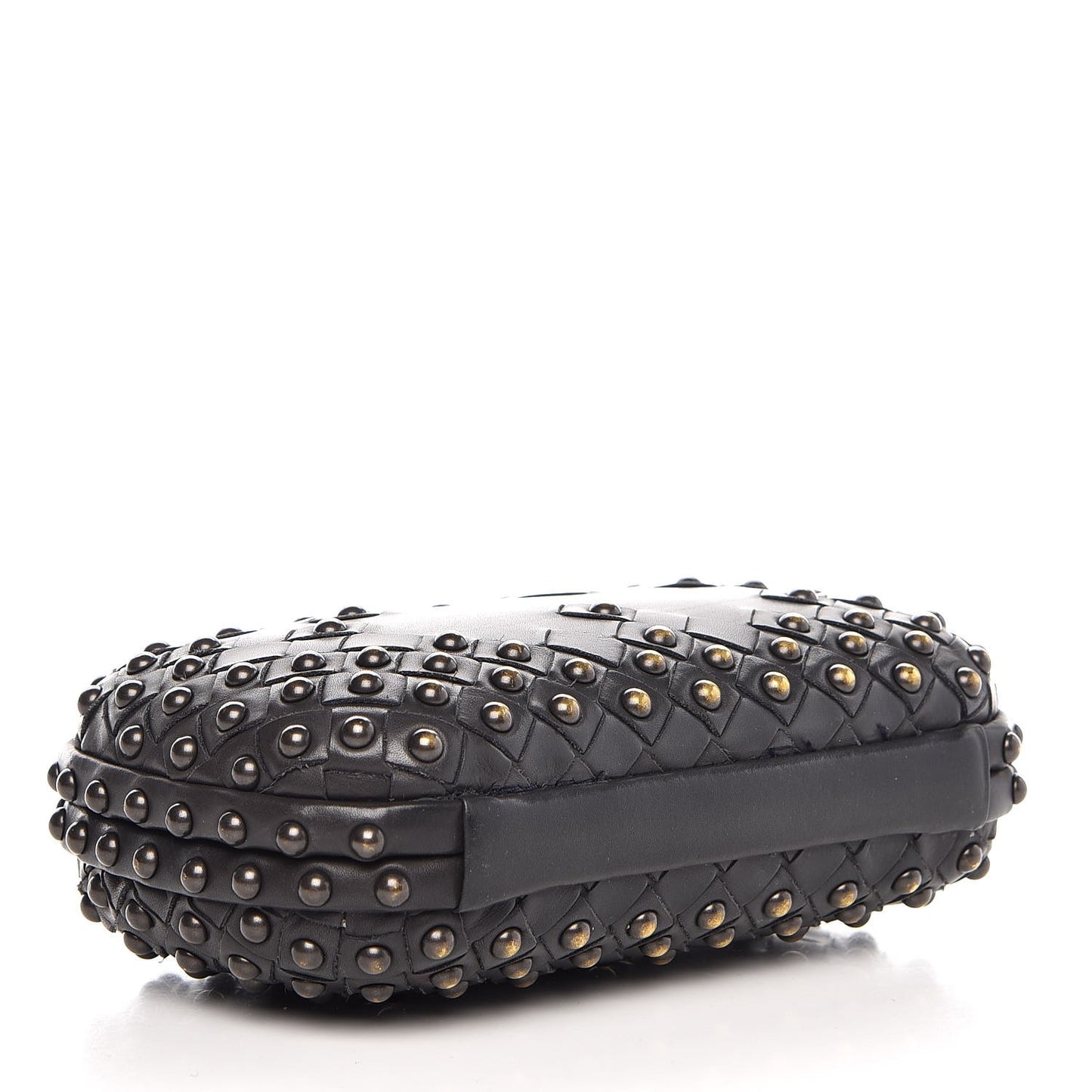 Waxy Nappa Intrecciato Knot Studded Clutch Gray
