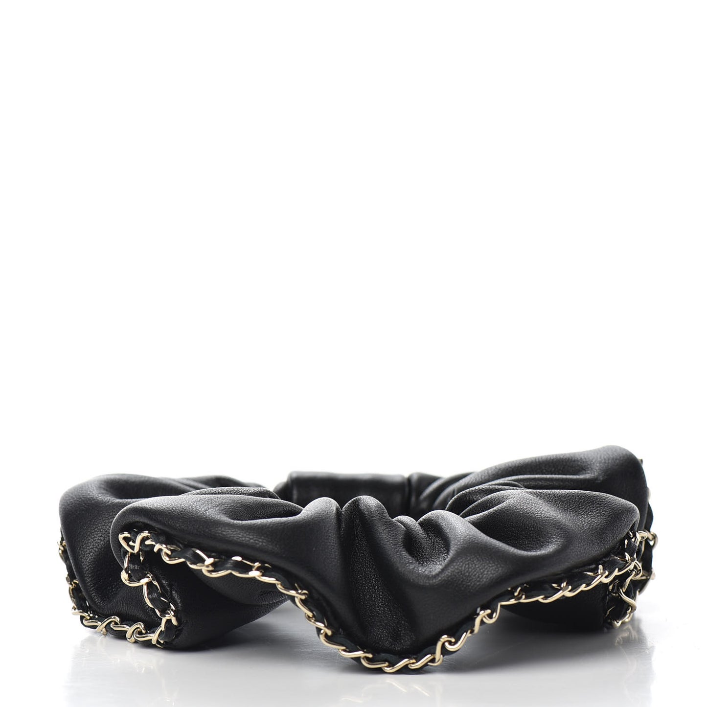 Lambskin Chain CC Hair Scrunchie Black Gold