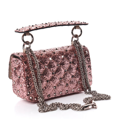 Valentino Garavani Glitter Mini Rockstud Spike Shoulder Bag Antique Pink 3 of 9