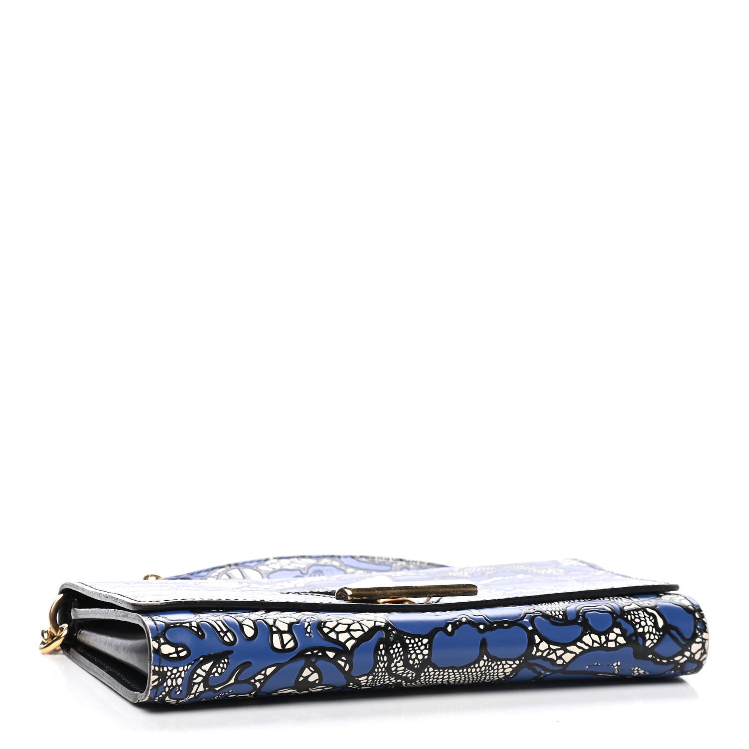 Louis Vuitton Calfskin Lace Flower Inlay Twist Chain Wallet Navy Black 4 of 9