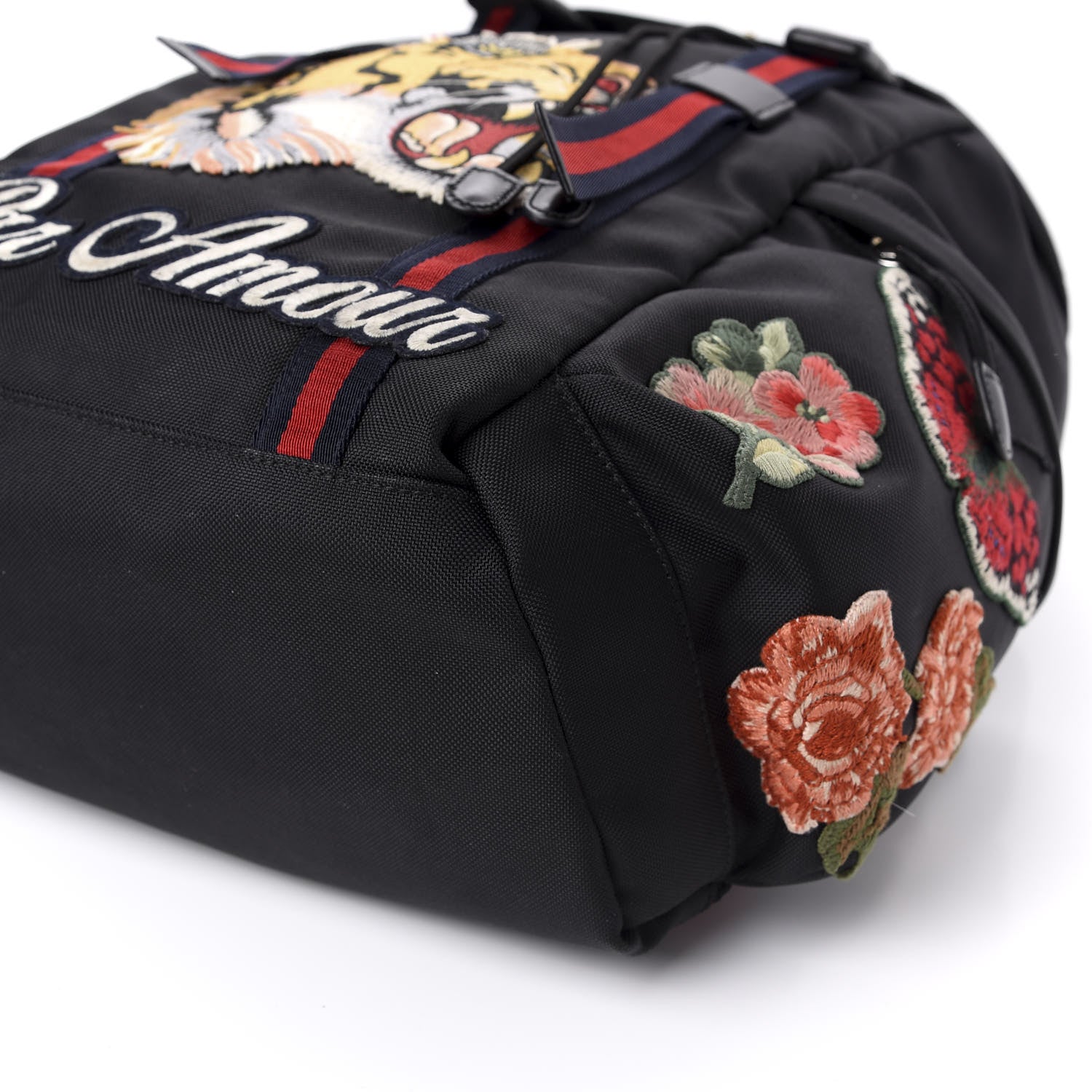 Gucci Techno Canvas Web L'Aveugle Par Amour Embroidered Double Buckle Backpack Black 5 of 9