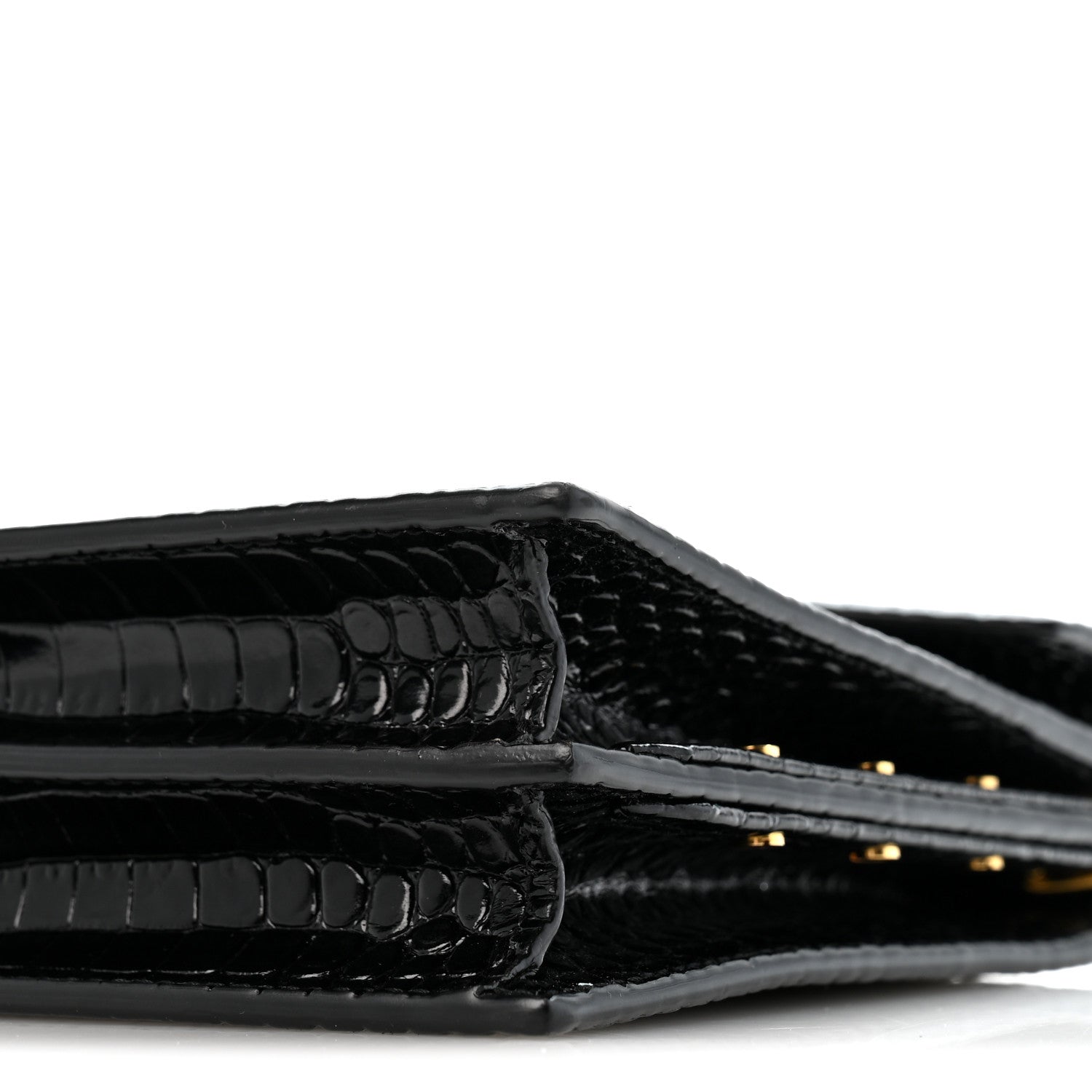 Saint Laurent Calfskin Crocodile Embossed Monogram Cassandra Clasp Bag Black Rouge Legion 10 of 12
