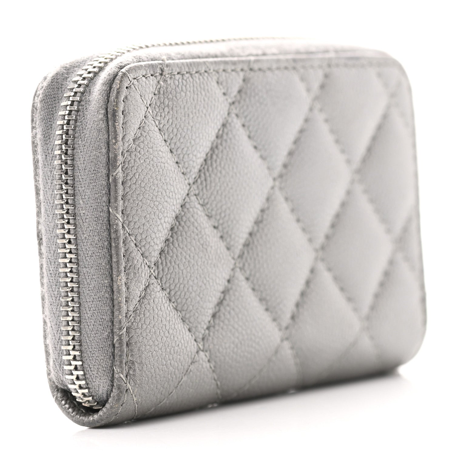 Chanel Metallic Caviar Quilted CC Zip Around Coin Purse Wallet Silver 3 of 8