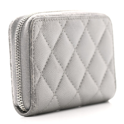 Chanel Metallic Caviar Quilted CC Zip Around Coin Purse Wallet Silver 3 of 8