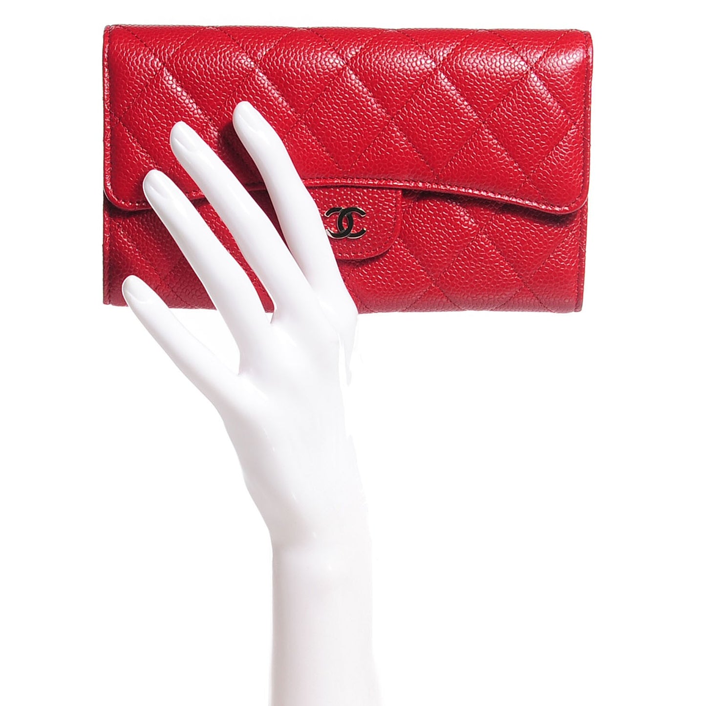 Caviar Quilted Large Flap Wallet Red