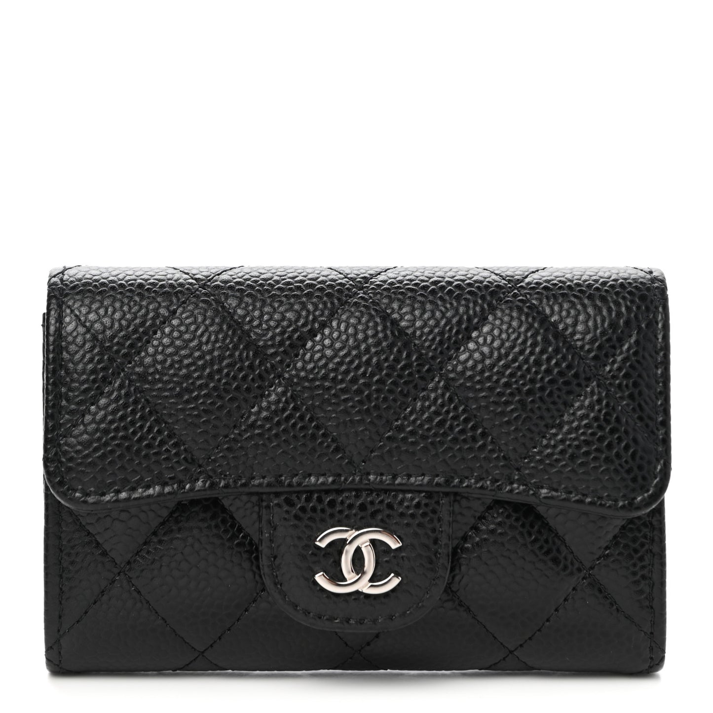 Caviar Quilted Flap Card Holder Black