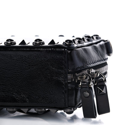 Valentino Garavani Craquele Calfskin Guitar Strap Rockstud Rolling Camera Bag Black 10 of 13