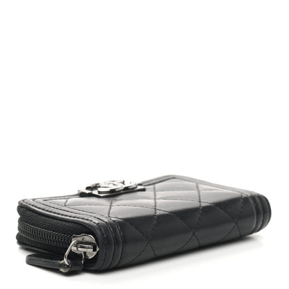 Chanel Lambskin Quilted Zip Around Boy Coin Purse Wallet Black 4 of 7