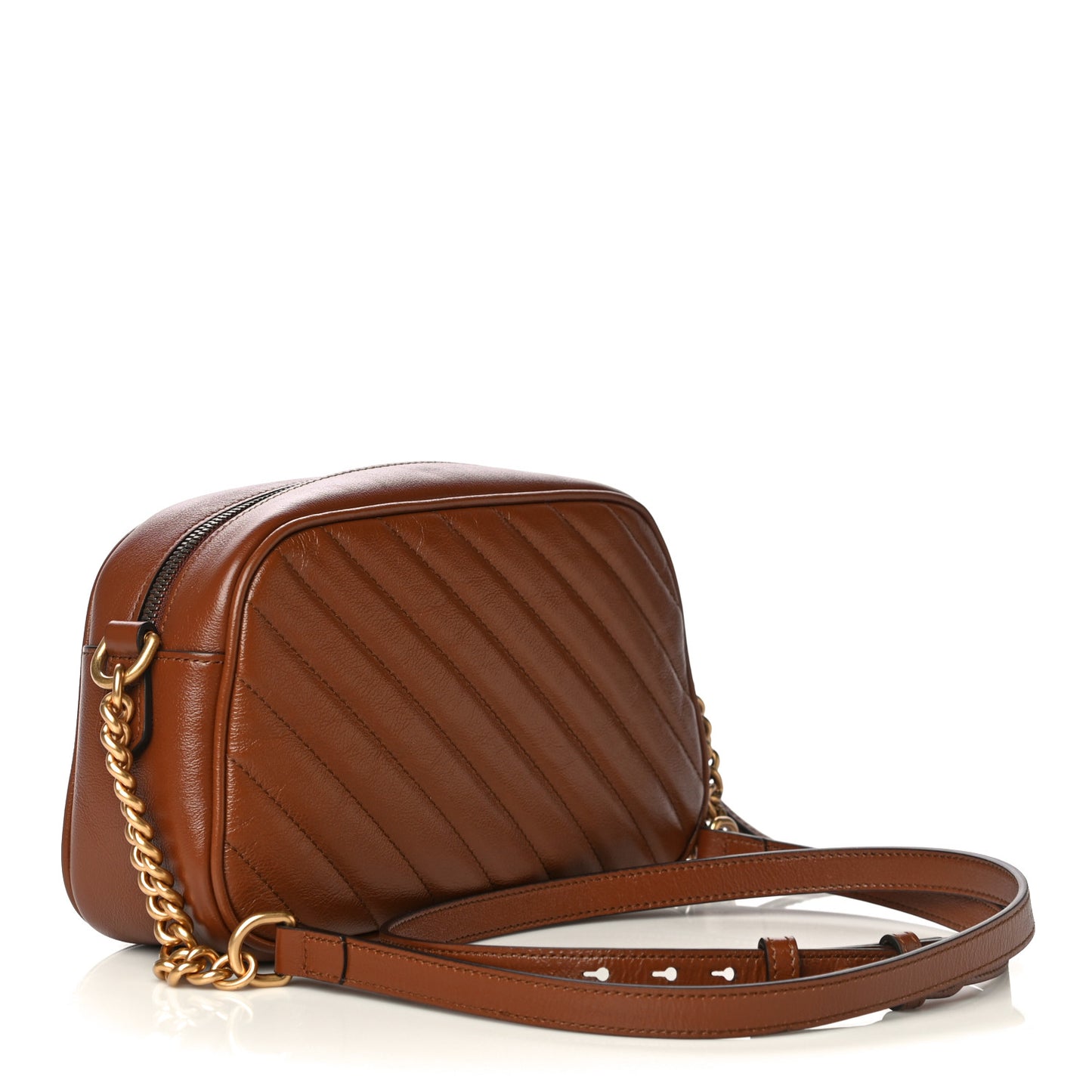 Glazed Calfskin Matelasse Diagonal Small GG Marmont Chain Shoulder Bag Cuir
