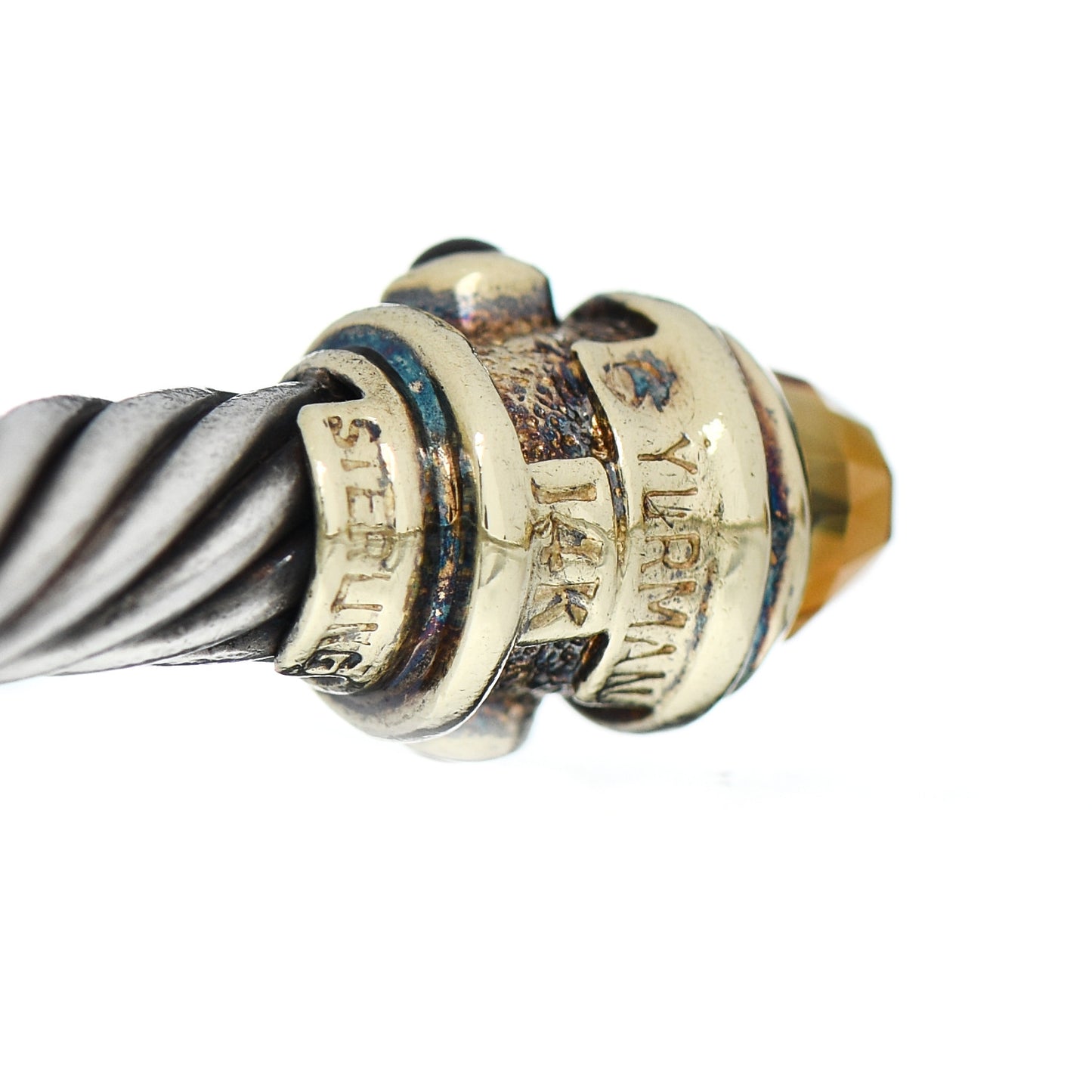 Sterling Silver 14K Yellow Gold Citrine Rhodolite Garnet 5mm Renaissance Cable Bracelet
