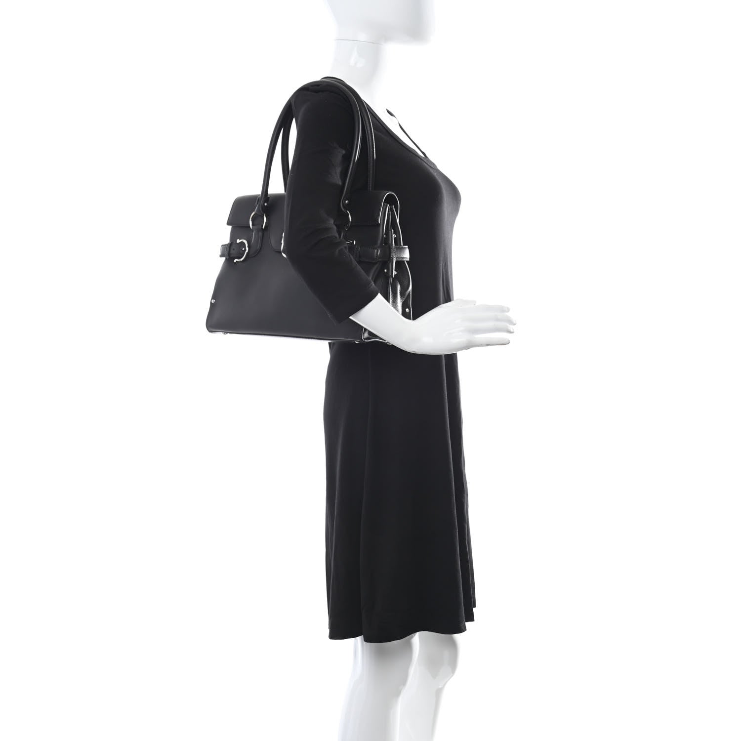 Salvatore Ferragamo Calfskin Gancini Top Handle Satchel Black 2 of 10