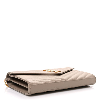 Saint Laurent Grain De Poudre Matelasse Chevron Monogram Chain Wallet Dark Beige 4 of 12
