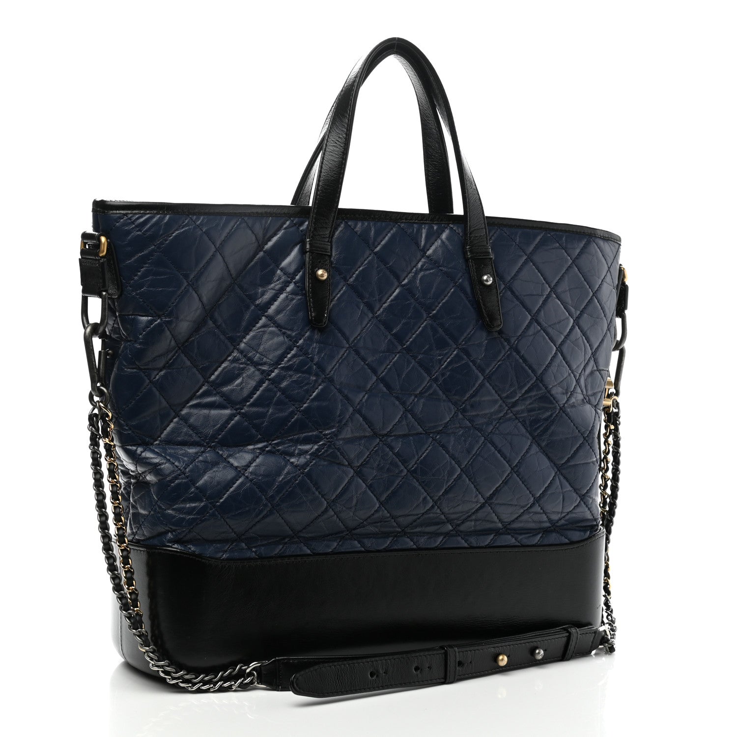 Chanel Aged Calfskin Quilted Large Gabrielle Shopping Tote Navy Black 3 of 11