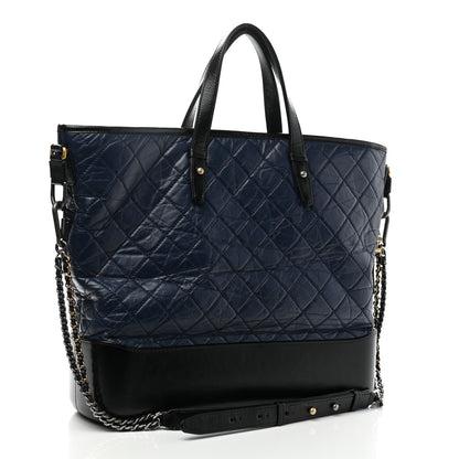 Chanel Aged Calfskin Quilted Large Gabrielle Shopping Tote Navy Black 3 of 11