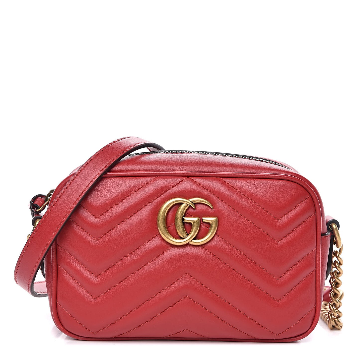 Calfskin Matelasse Mini GG Marmont Chain Shoulder Bag Hibiscus Red
