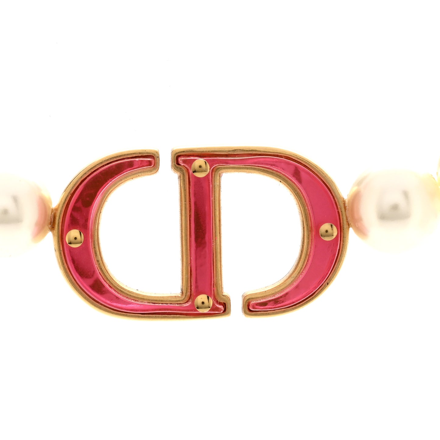 Metal Pearl CD Chain Choker Necklace Gold Pink