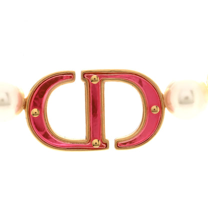 Christian Dior Metal Pearl CD Chain Choker Necklace Gold Pink 4 of 6