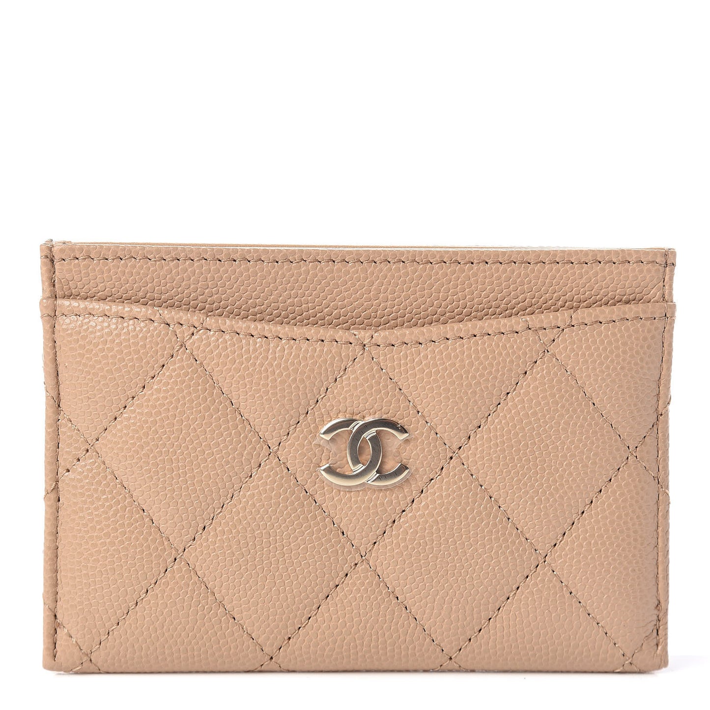 Caviar Quilted Card Holder Beige