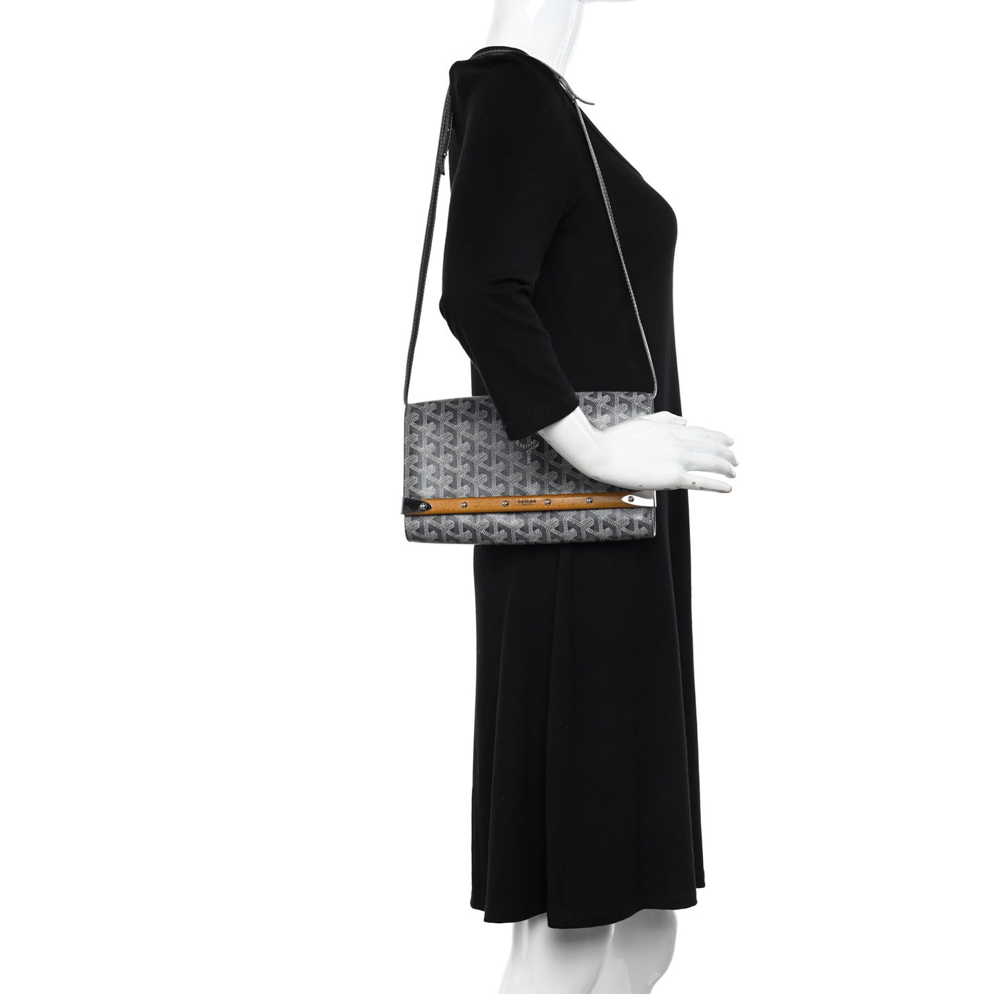 Goyardine Monte Carlo Bois Clutch With Strap Gray