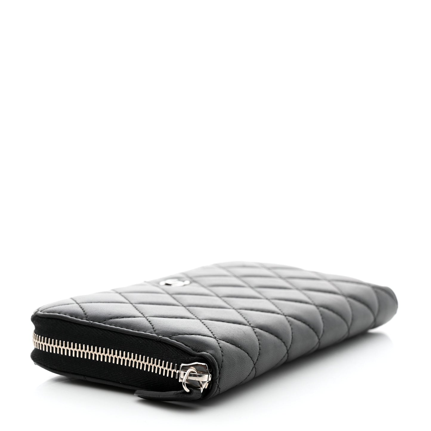 Lambskin Quilted Large Gusset Zip Around Wallet Black