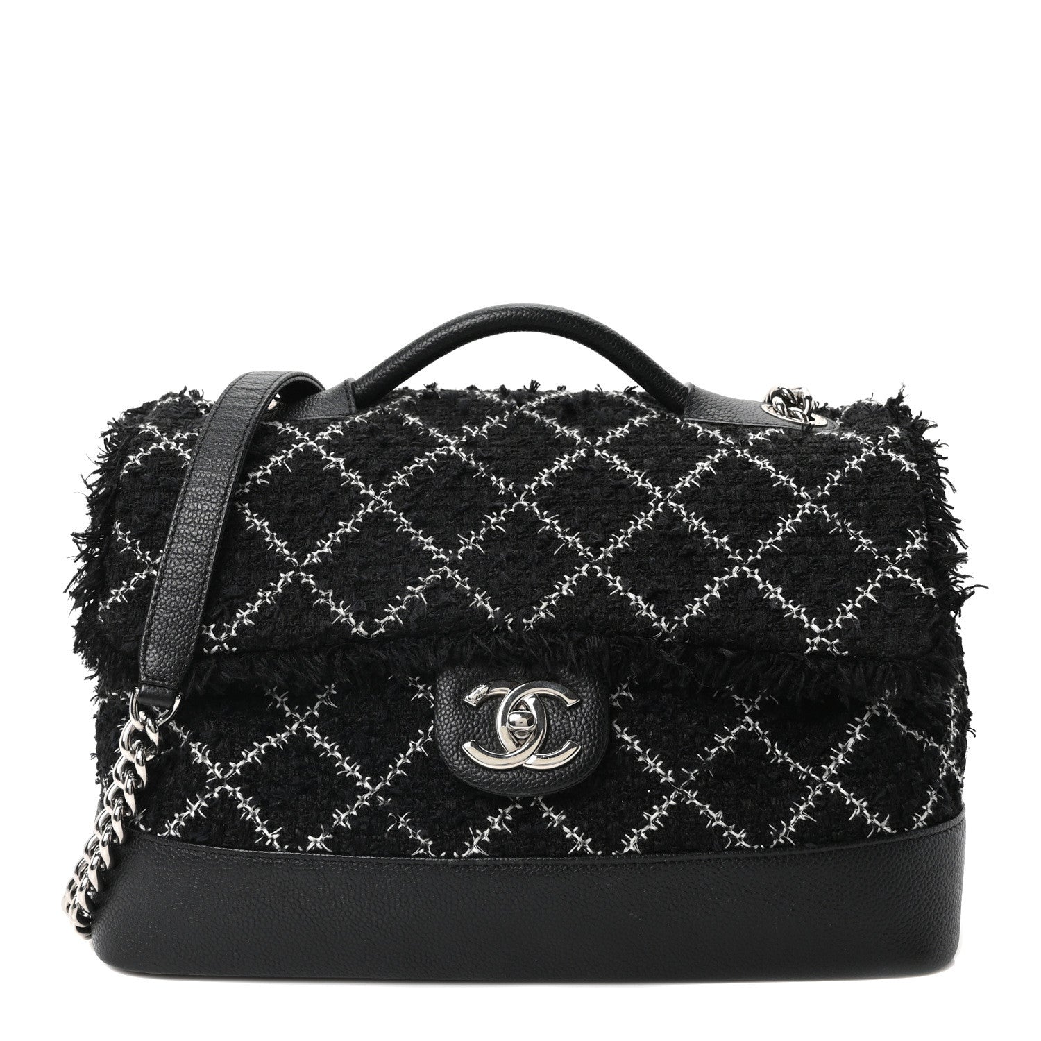 Chanel Tweed Trip Top Handle Flap Black 1 of 10