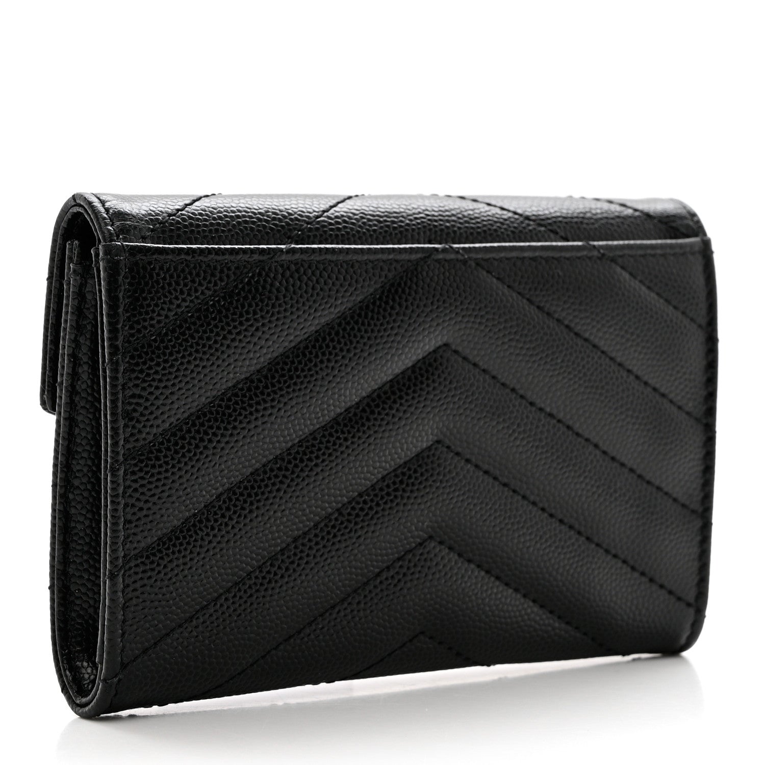 Saint Laurent Grain De Poudre Matelasse Chevron Small Monogram Envelope Wallet Black 3 of 6