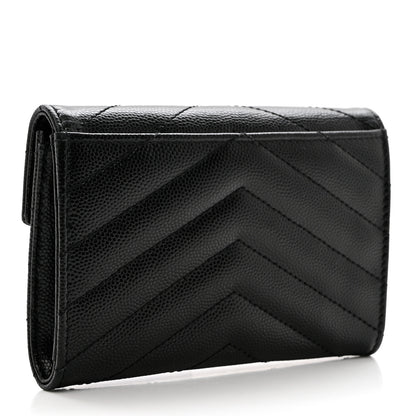 Saint Laurent Grain De Poudre Matelasse Chevron Small Monogram Envelope Wallet Black 3 of 6