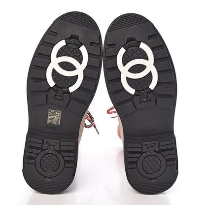 Chanel Calfskin Suede Knit CC High Top Lace Up Snow Boots 38.5 Orange Dark Grey Ivory 8 of 15