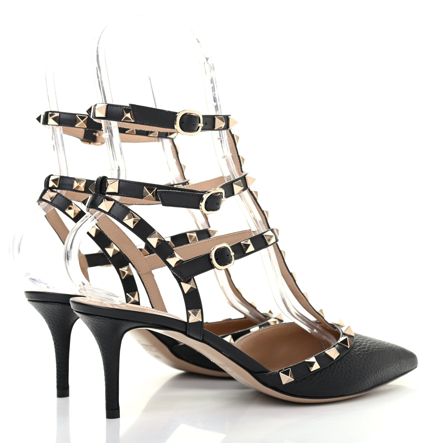 Valentino Garavani Pebbled Calfskin Rockstud Ankle Strap Low Heel Pumps 40 Black 3 of 6