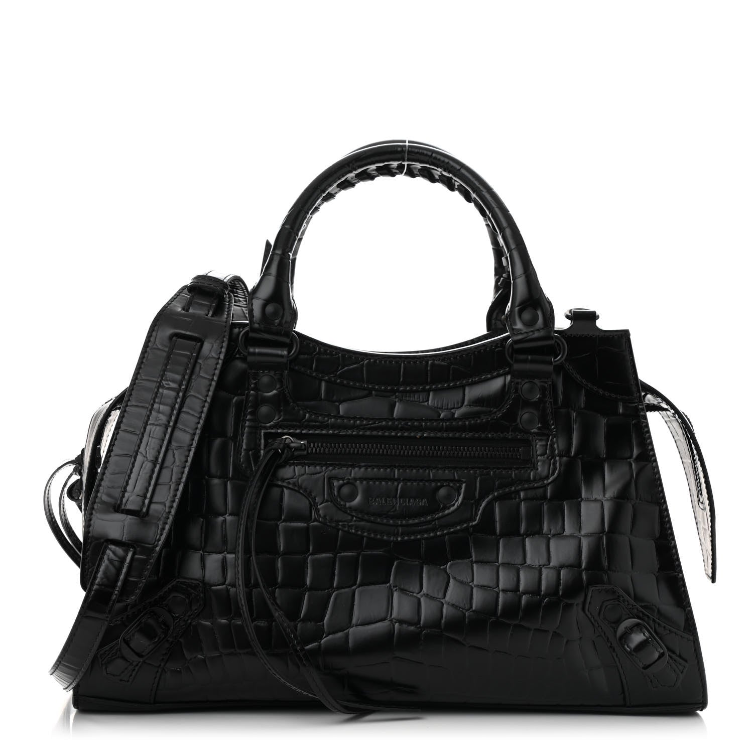 Balenciaga Semi Shiny Calfskin Crocodile Embossed Neo Classic Black Hardware S City Black Black 1 of 12