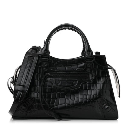 Balenciaga Semi Shiny Calfskin Crocodile Embossed Neo Classic Black Hardware S City Black Black 1 of 12