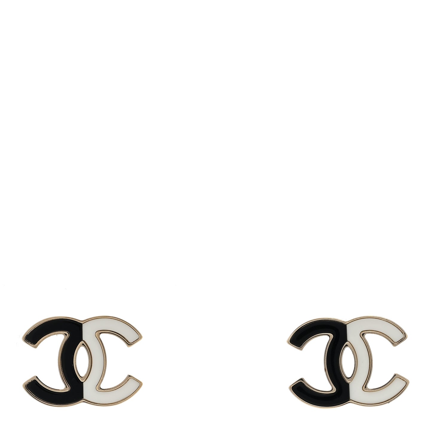 Enamel CC Earrings Gold Black White