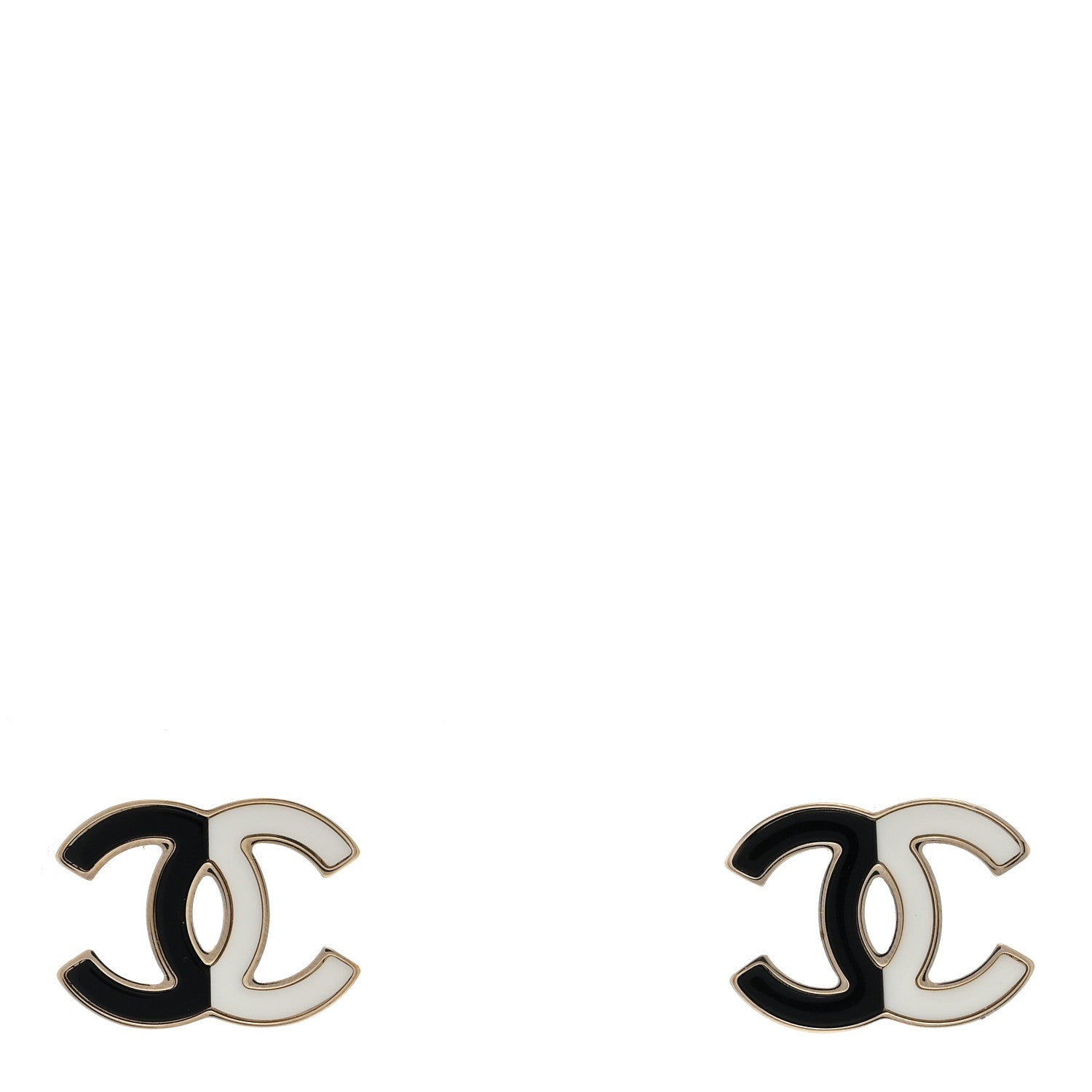 Chanel Enamel CC Earrings Gold Black White 1 of 4