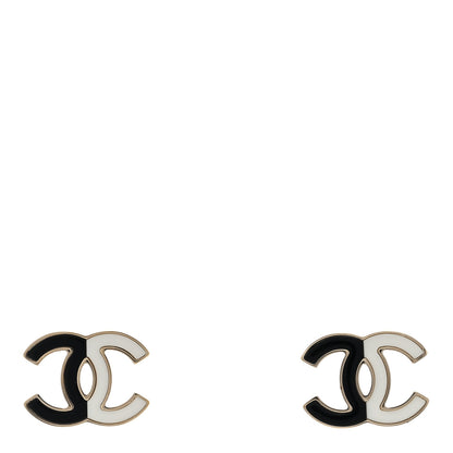 Chanel Enamel CC Earrings Gold Black White 1 of 4