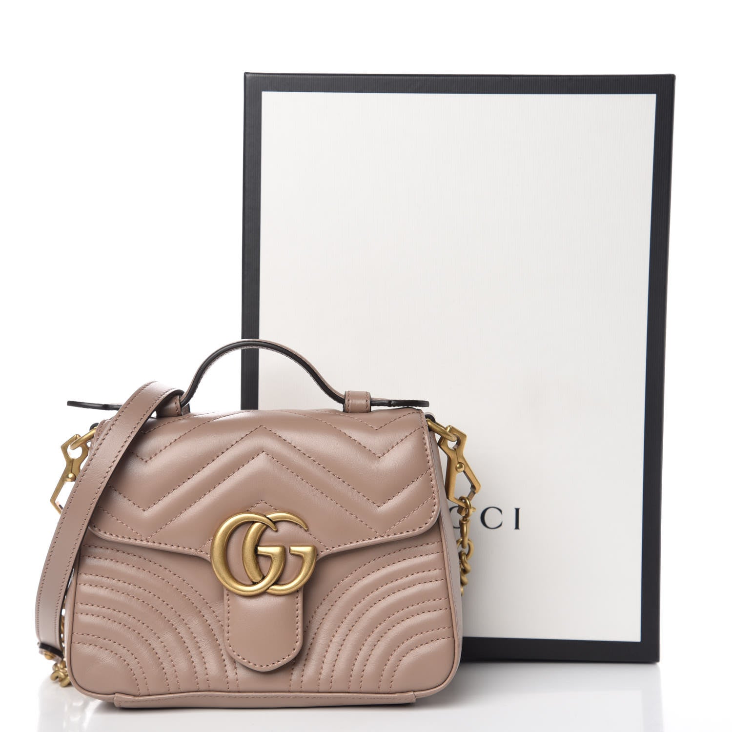 Gucci Calfskin Matelasse Mini GG Marmont Top Handle Shoulder Bag Porcelain Rose 10 of 10