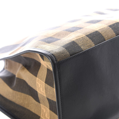 Fendi Fabric Jacquard Vitello Seta Plexiglass Pequin Gingham Large Fendi Sunshine Shopper Tote Tobacco Moro Black 5 of 11