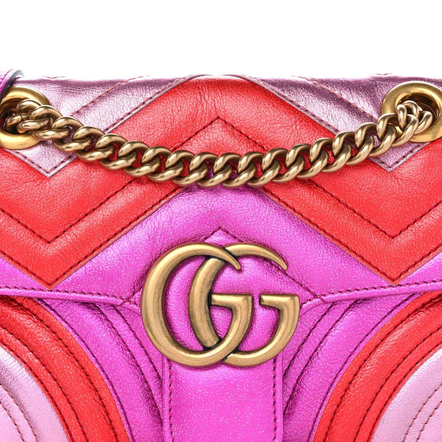Gucci Metallic Calfskin Matelasse Mini GG Marmont Shoulder Bag Fuchsia 8 of 13