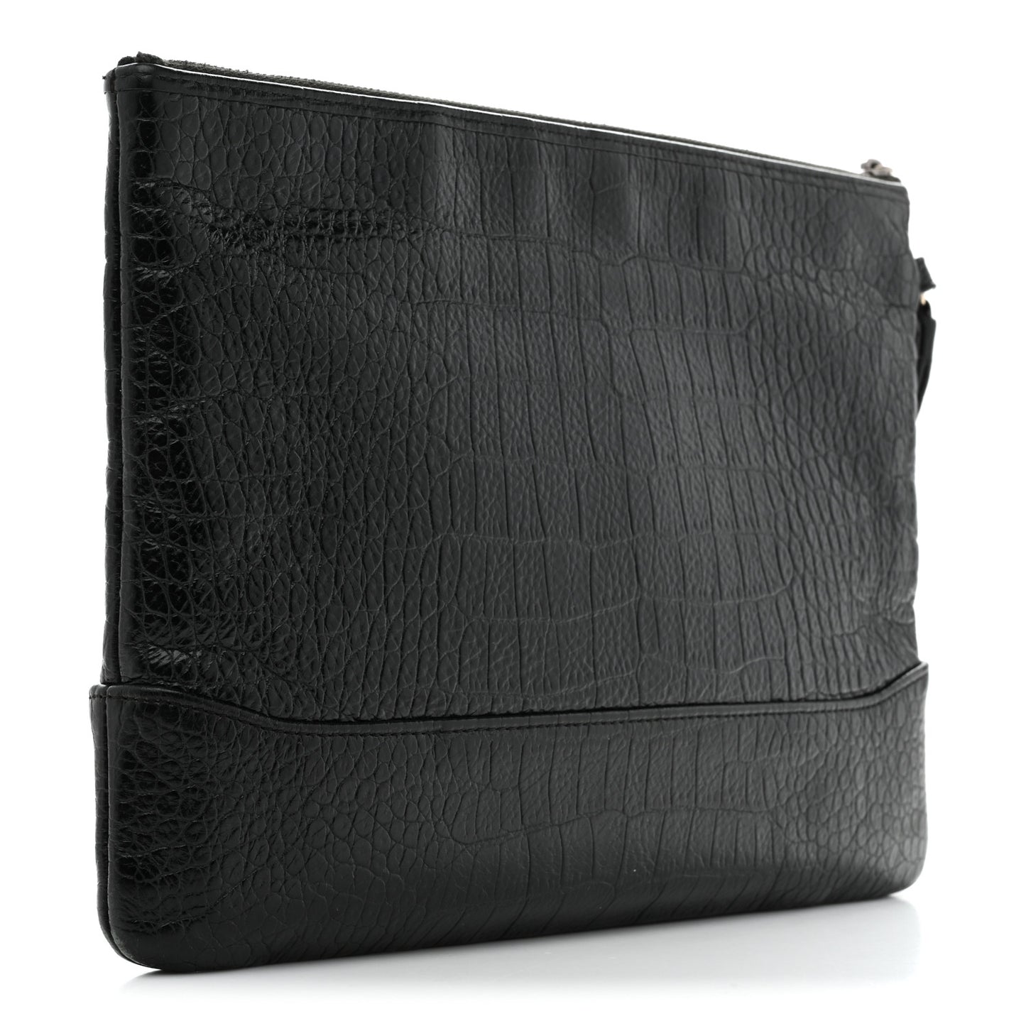 Calfskin Crocodile Embossed Quilted Medium Gabrielle Cosmetic Case Black