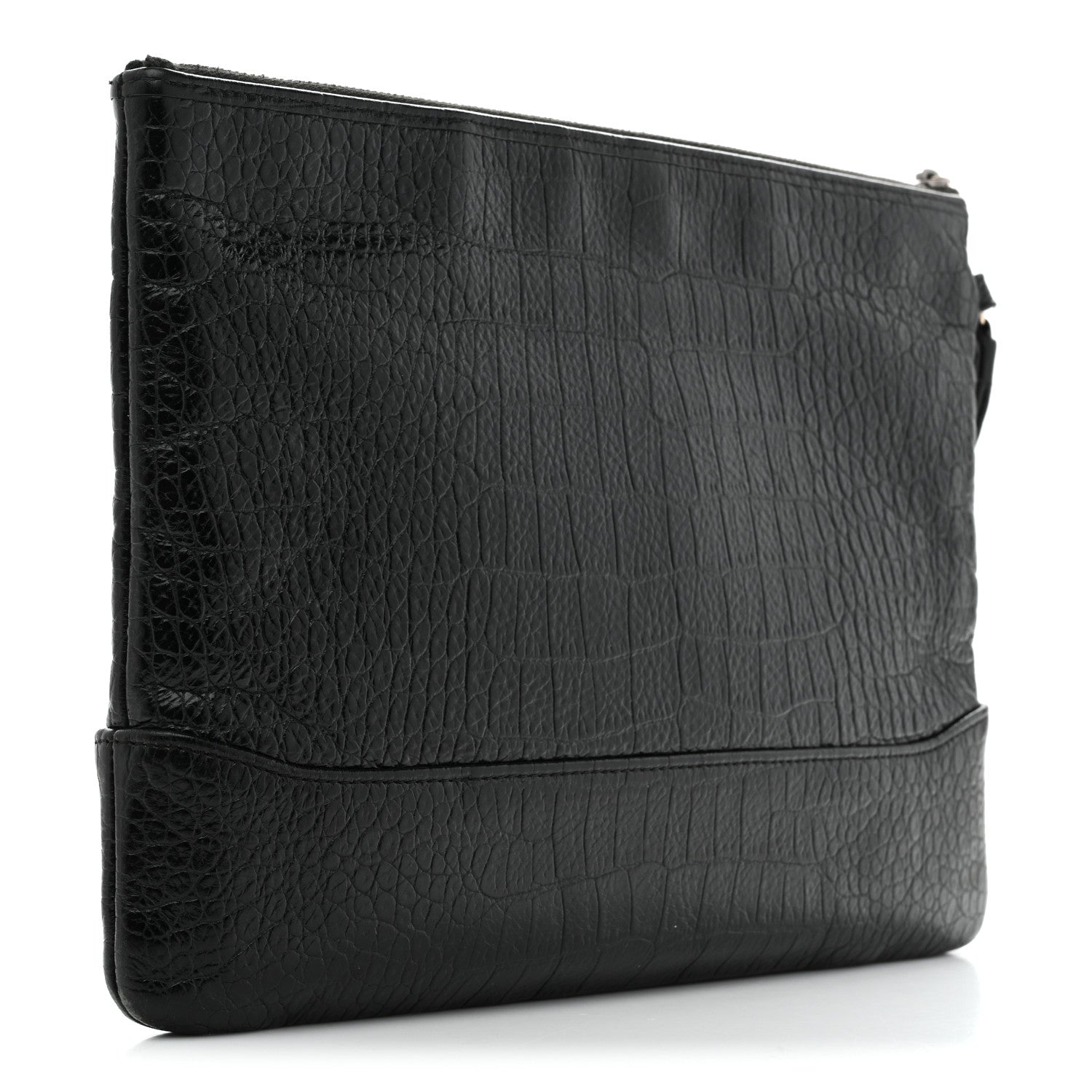 Chanel Calfskin Crocodile Embossed Quilted Medium Gabrielle Cosmetic Case Black 3 of 7