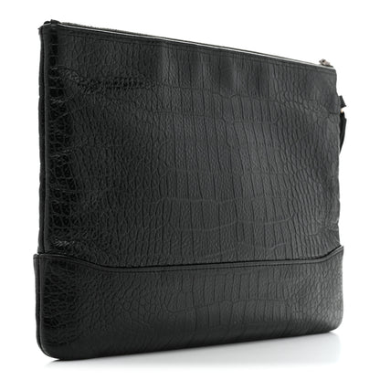Chanel Calfskin Crocodile Embossed Quilted Medium Gabrielle Cosmetic Case Black 3 of 7